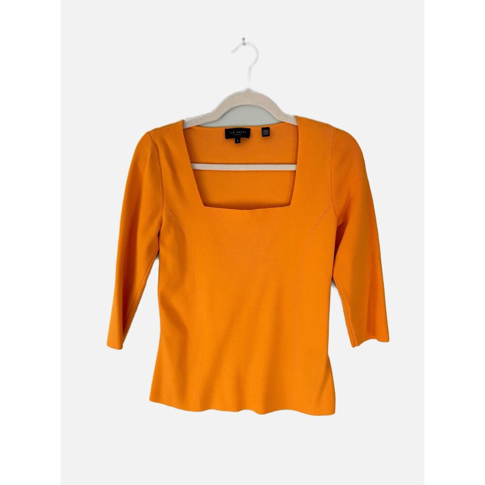 Ted Baker London Orange Square Neck 3/4 Sleeve Top 3 (US 8)